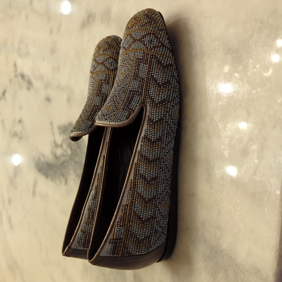 Donald J Pliner beaded Aztec design bronze leatherslip-on shoes size 6.5 NEW - Picture 2 of 8
